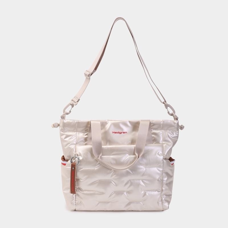 Women's Hedgren Puffer Tote Bags White Beige | KWZ9217JV