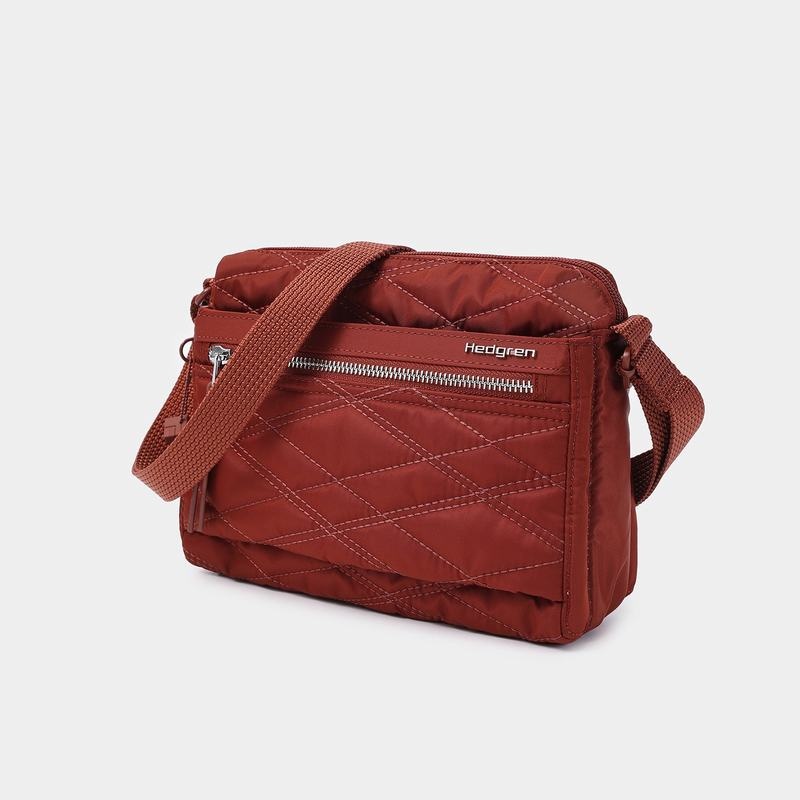 Women's Hedgren Quilted Eye Rfid Shoulder Bags Red Brown | NKE8638GP