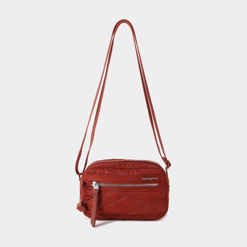 Women's Hedgren Quilted Maia Mini Rfid Crossbody Bags Red Brown | MDS2032GX