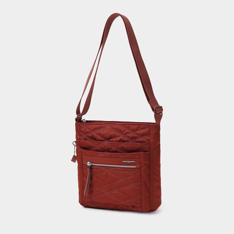 Women's Hedgren Quilted Orva Rfid Crossbody Bags Red Brown | BJS4853MV