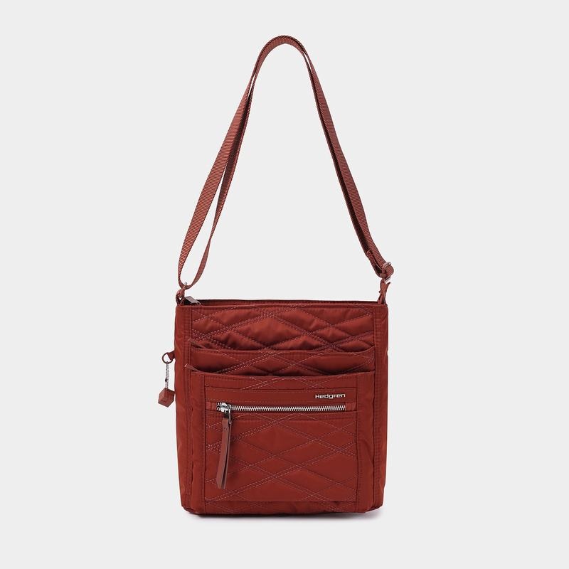 Women's Hedgren Quilted Orva Rfid Crossbody Bags Red Brown | BJS4853MV